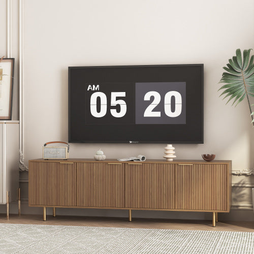 Wood Modern TV Stand Fluted 68inch T, Entertainment Center With Storage Doors, TV Console Media Cabinet, For 55 Inch TV, Living Room