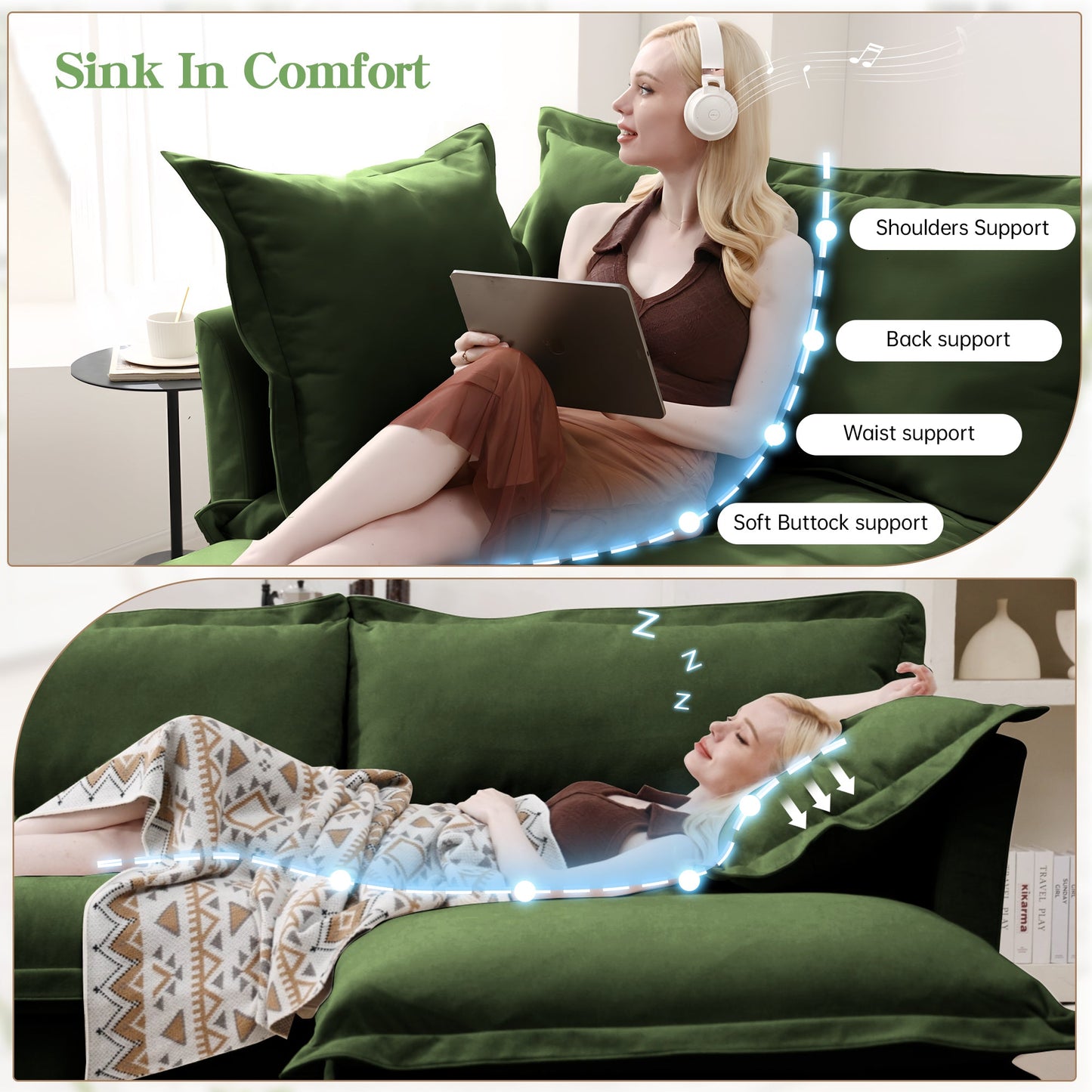 Slipcovered Long Sofa - 4 Seater with Removable Cover