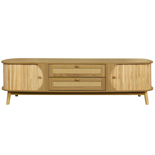 Rattan TV Stand For TVs Up To 75'', Modern Farmhouse Media Console, Entertainment Center With Solid Wood Legs, TV Cabinet For Living Room,Home Theatre