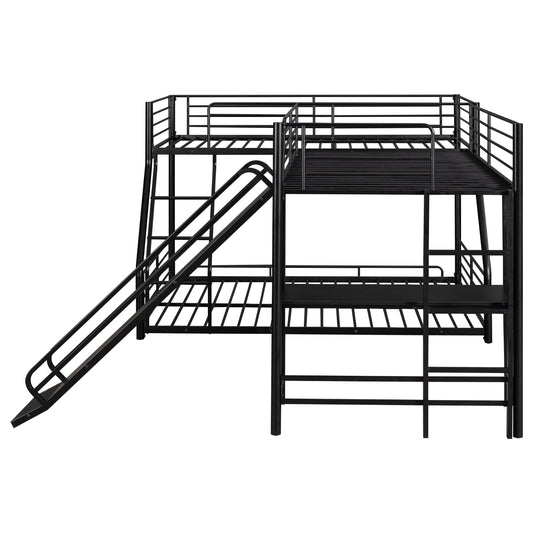 L-Shaped Twin Full Bunk Bed With Loft, Desk Slide, Black