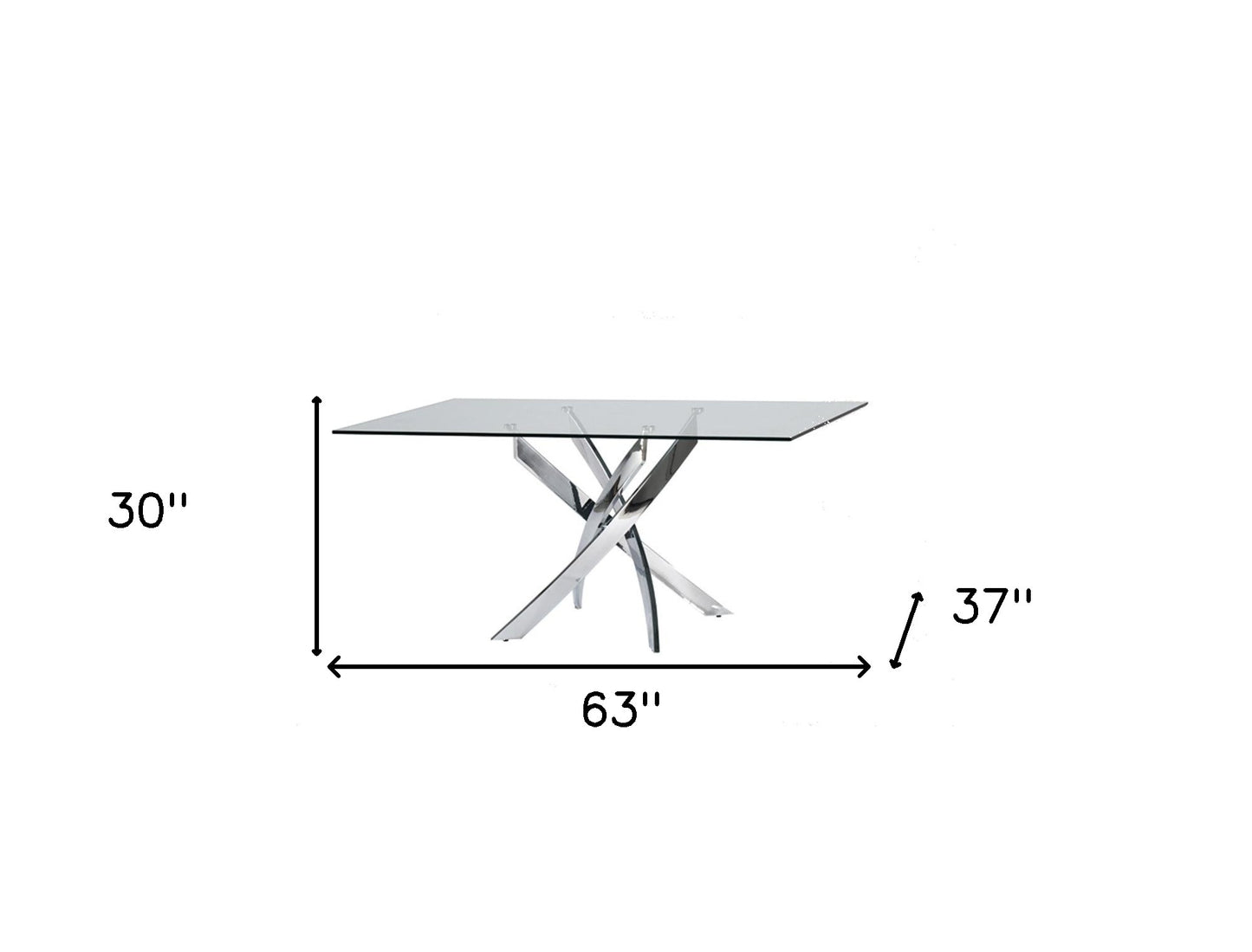 63" Clear And Silver Glass And Stainless Steel Pedestal Base Dining Table