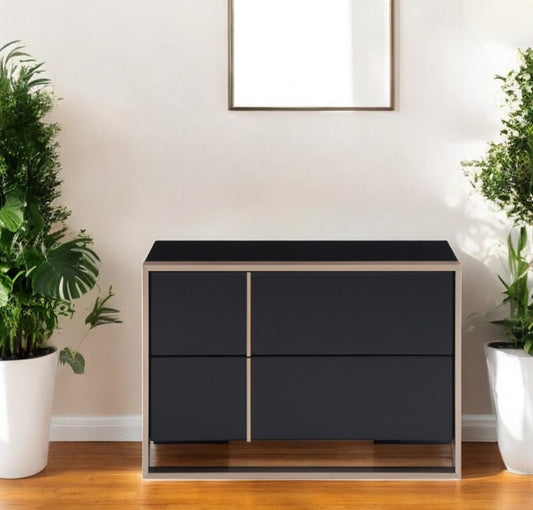 20" Black Wood Two Drawer Nightstand