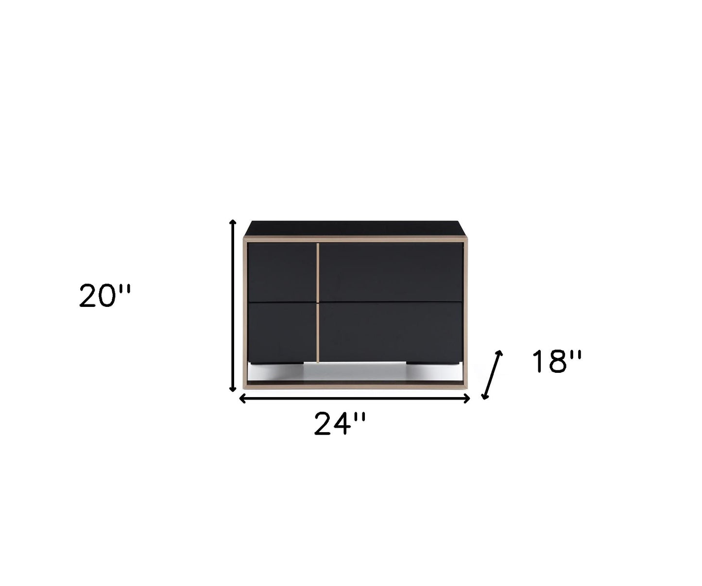 20" Black Wood Two Drawer Nightstand