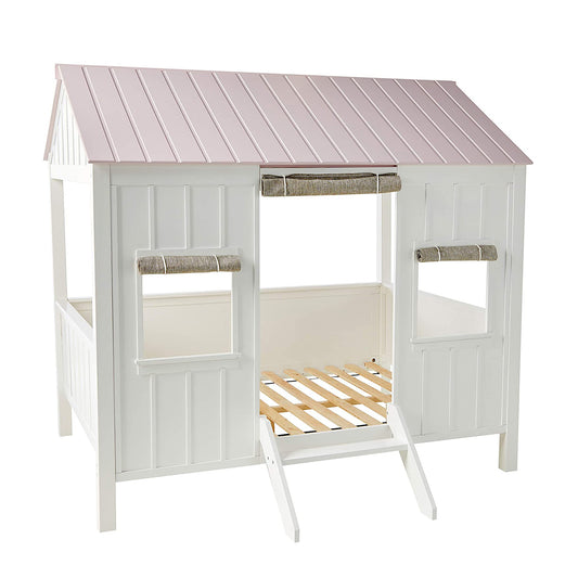 Pink and White Wood Full Bed Frame
