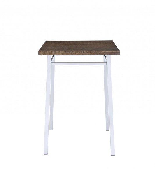 30" Brown and White Metal and Solid Wood Square Bar Table