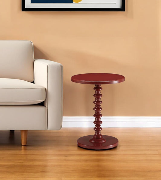 22" Red Solid Wood Round End Table