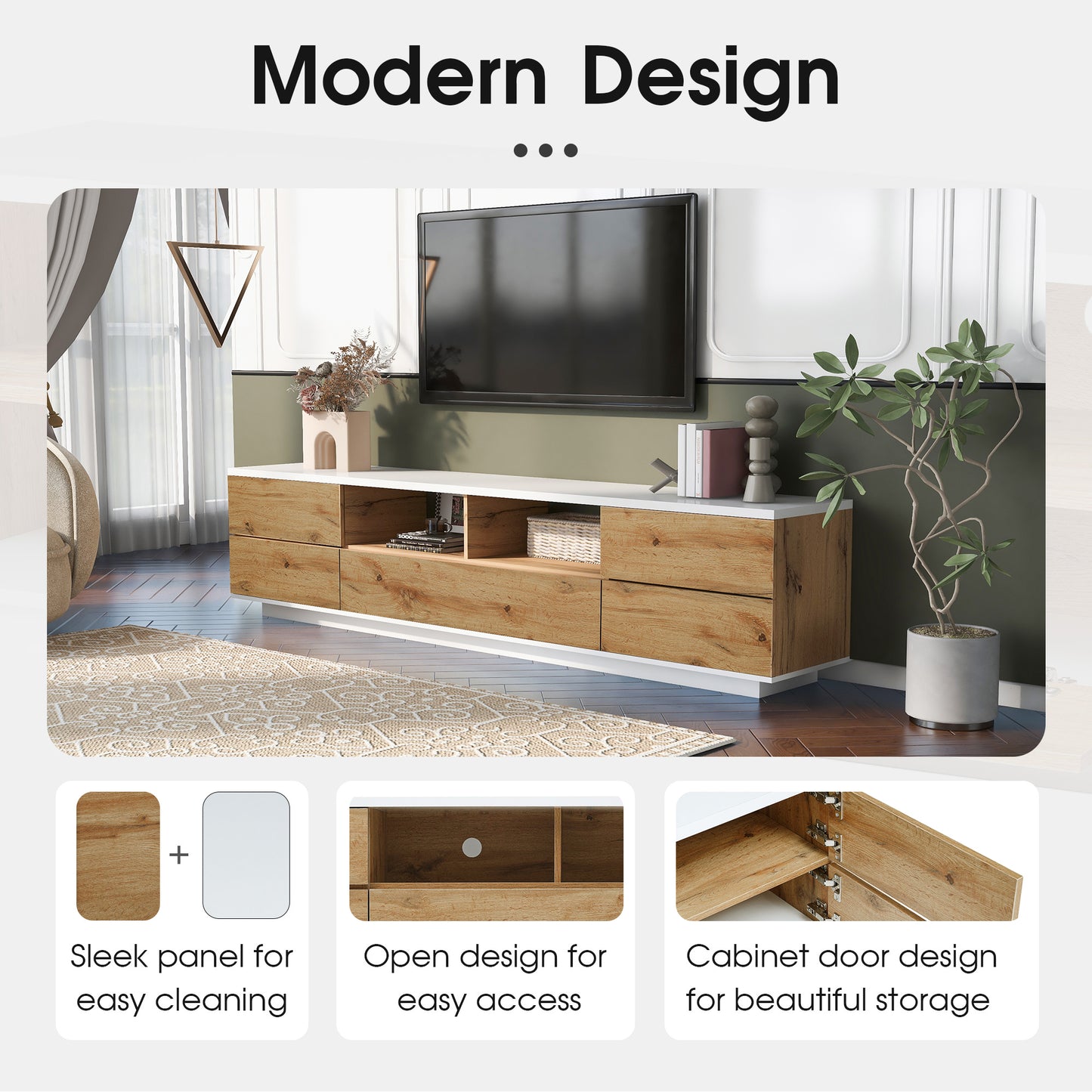 Modern TV Stand For TVs Up To 80'' , Media Console With Multi-Functional Storage, Entertainment Center With Door Rebound Device, TV Cabinet For Living Room,Bedroom