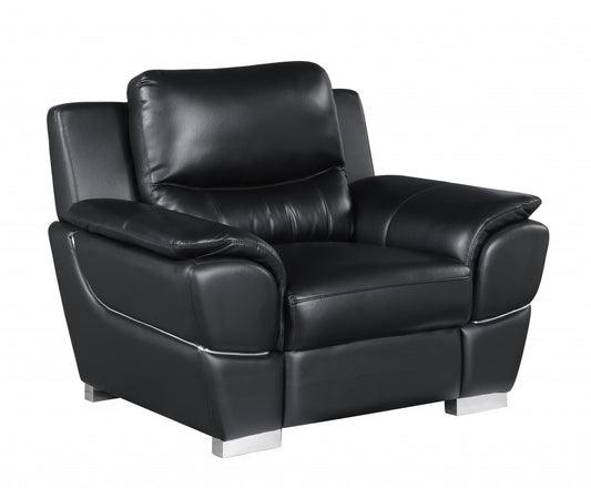 48" Black And Silver Leather Match Club Chair