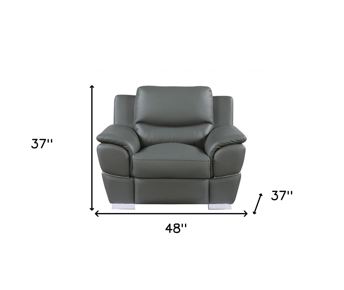 48" Gray And Silver Leather Match Club Chair