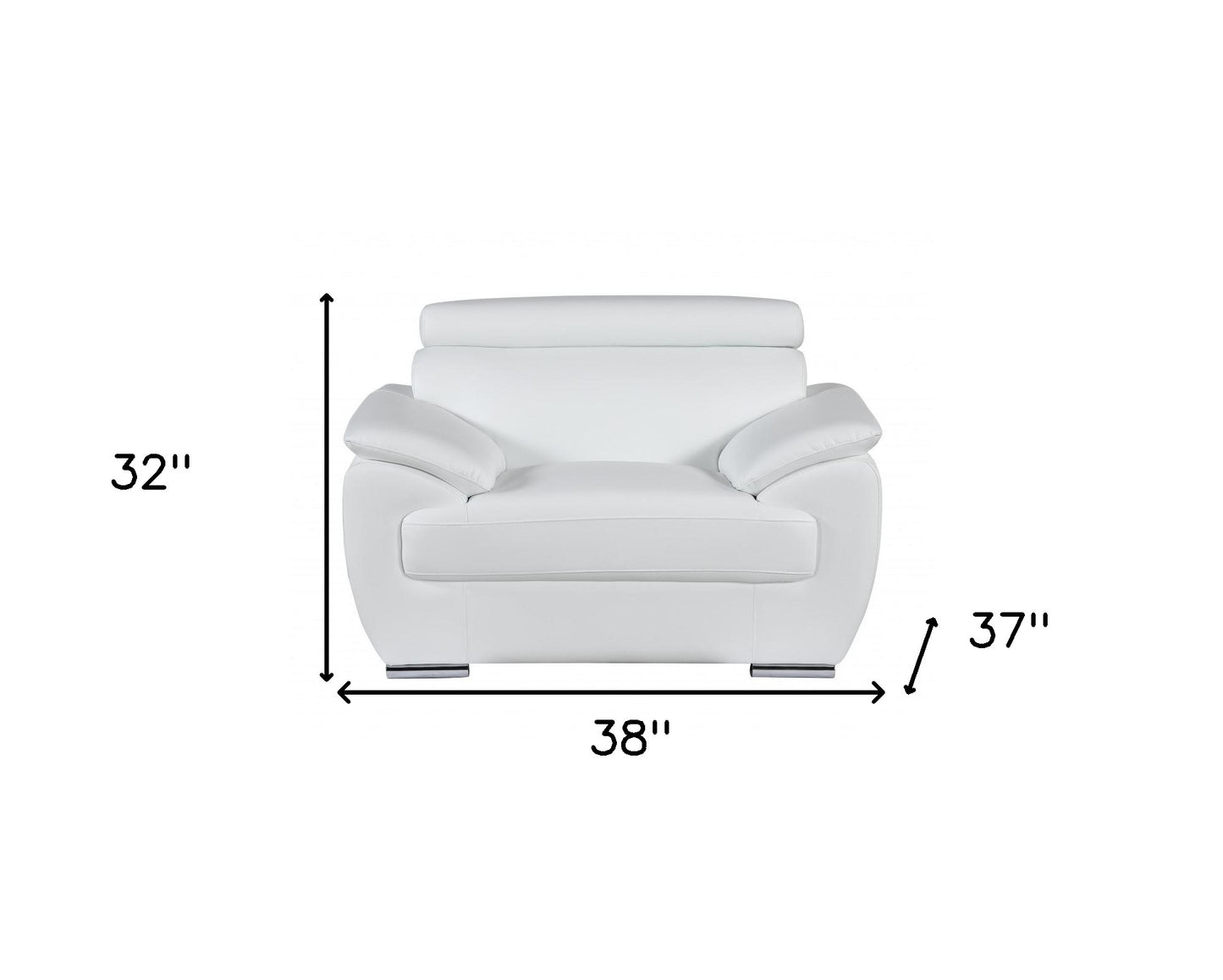 38" White And Silver Genuine Leather Chair and a Half