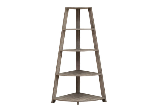 60" Taupe Wood Four Tier Corner Bookcase