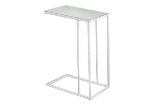18.25" X 10.25" X 24" White Metal Tempered Glass Accent Table