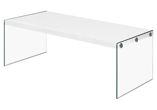44" White And Clear Wood And Glass Coffee Table
