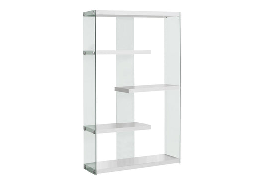 59" White And Clear Glass and Wood Four Tier Etagere Bookcase
