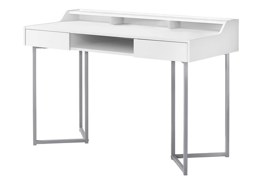 22" White and Silver Writing Desk With Two Drawers