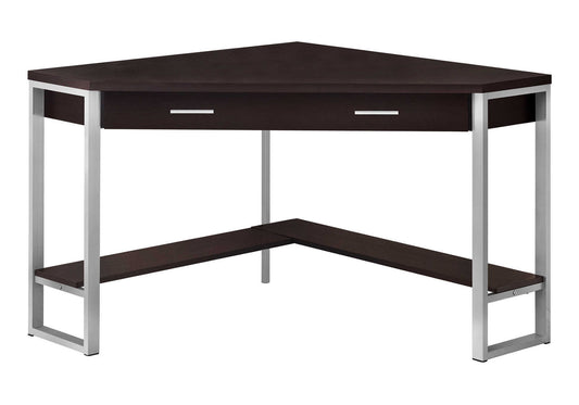 42" Dark Brown and Silver Corner Computer Desk