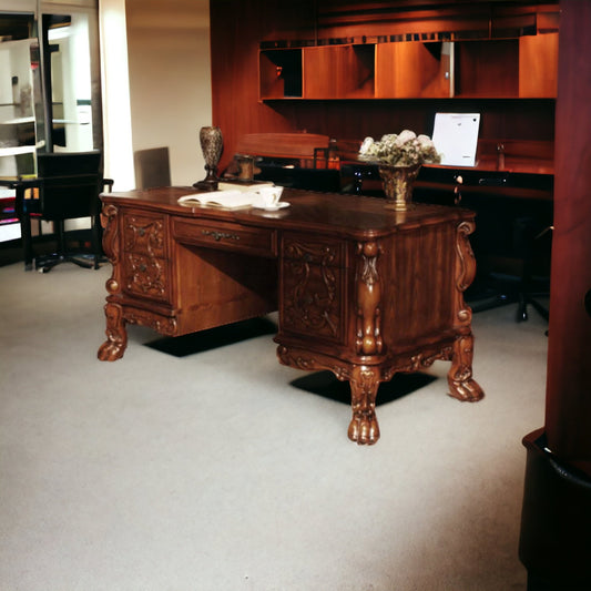 72" Brick Red Solid Manufactured Wood and Solid Wood Executive Desk With Five Drawers