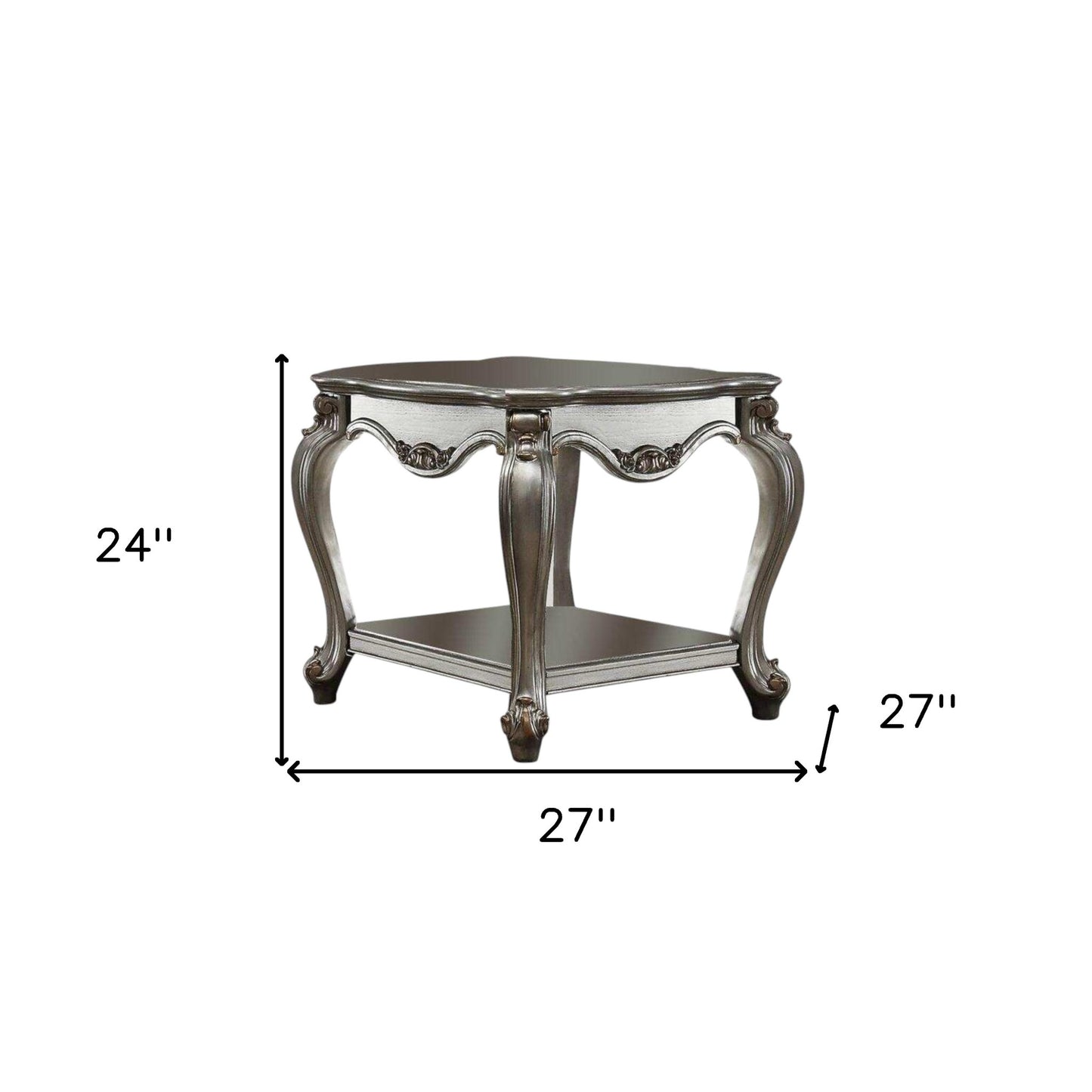 24" Gray Solid Wood End Table With Shelf