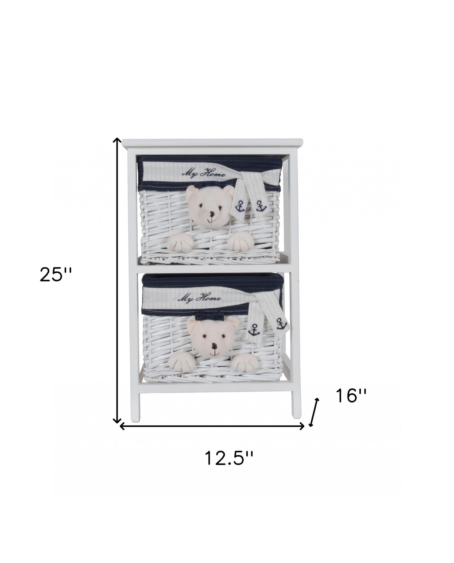 12.5" X 16" X 25" White Blue Portable 2 Drawers
