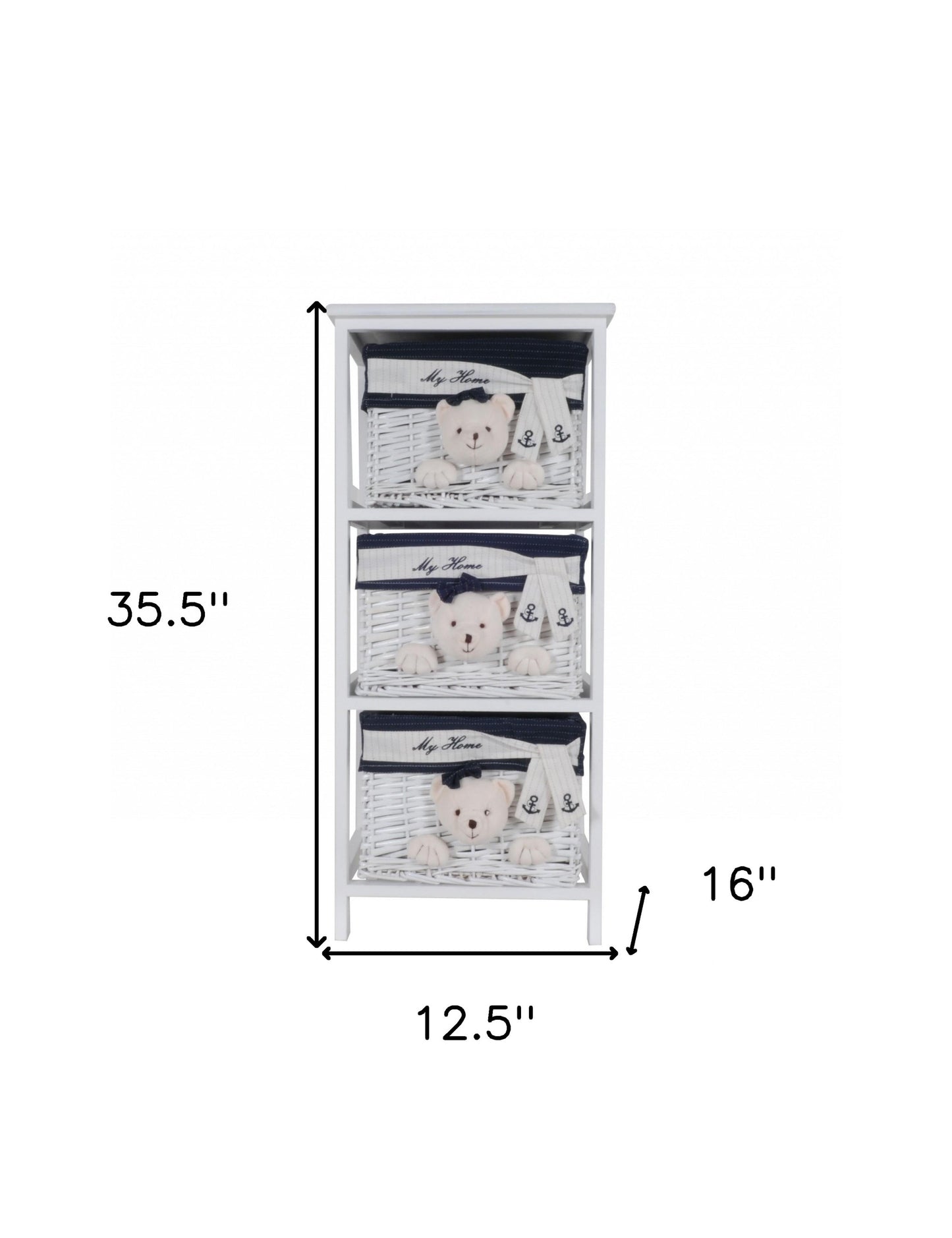 12.5" X 16" X 35.5" White Blue Portable 3 Drawers