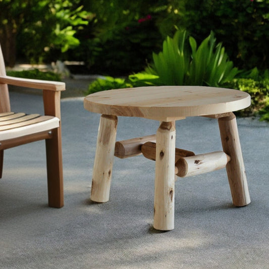 25" Natural Rounded Solid Wood Outdoor Coffee Table
