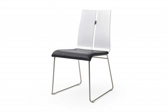 Set of Two Black and Silver Upholstered Faux Leather Dining Side Chairs