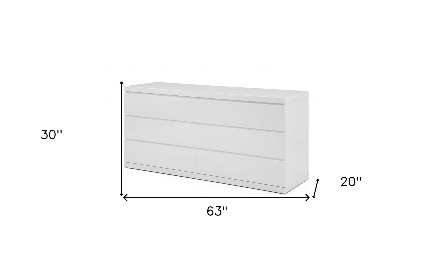 63" White Solid Wood Six Drawer Double Dresser