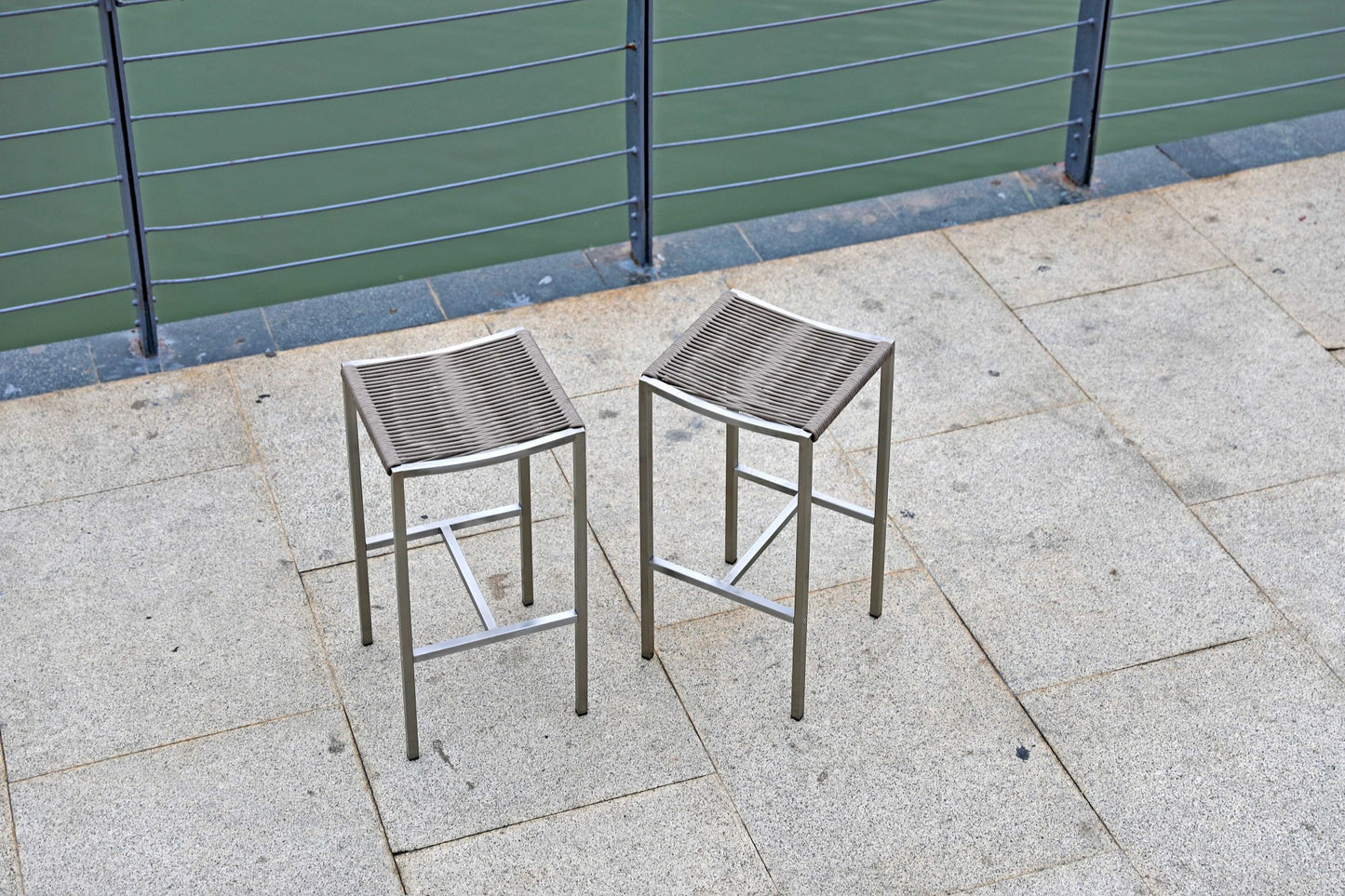 Set of Four 28" Brown and Silver Iron and Steel Backless Counter Height Bar Chairs
