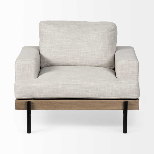 41" Cream and Black Fabric Arm Chair