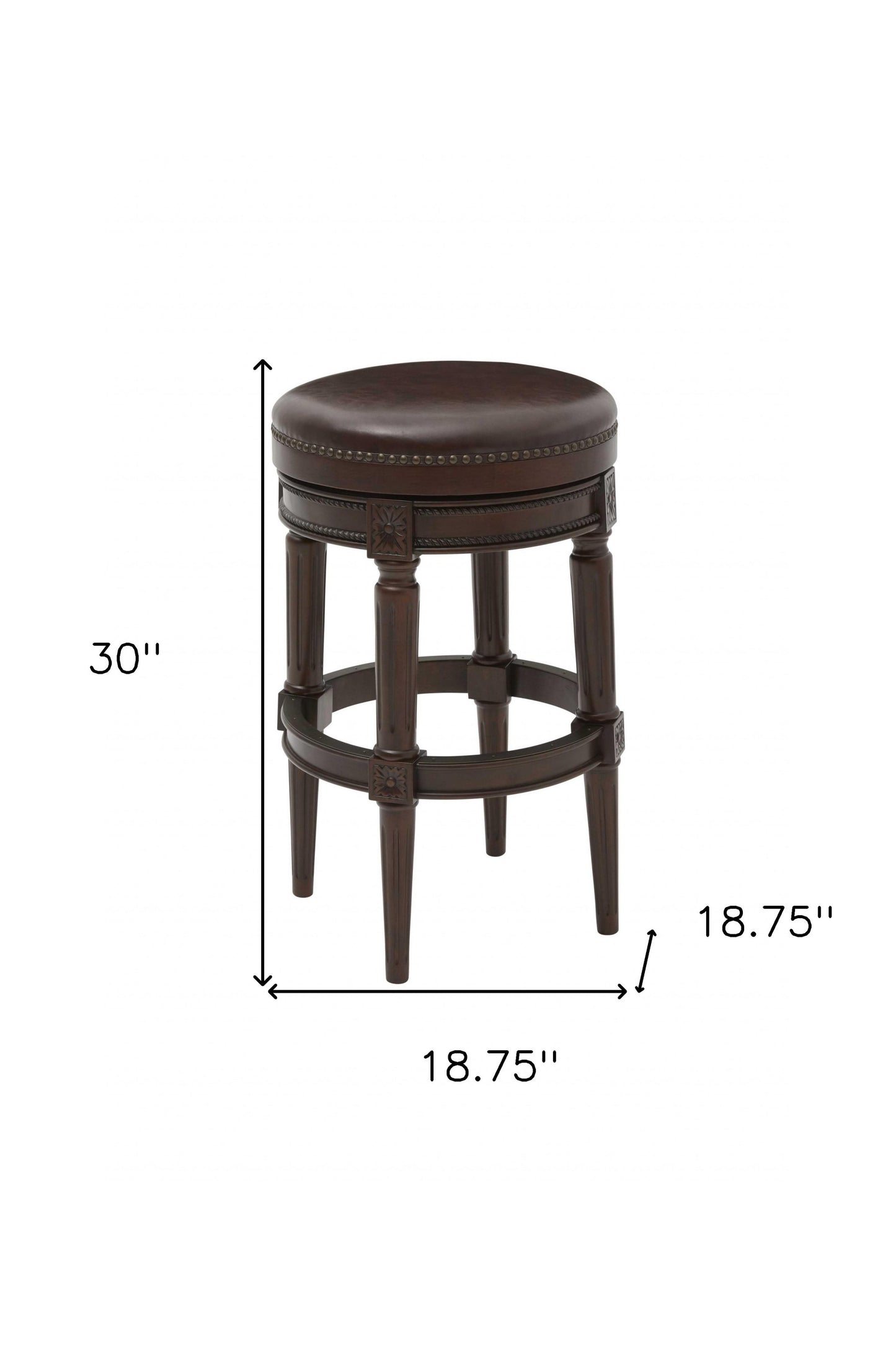 31" Brown Faux Leather and Solid Wood Backless Counter Height Swivel Bar Chair