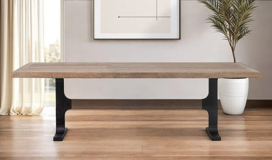 96" Natural And Black Solid Wood And Metal Trestle Base Dining Table