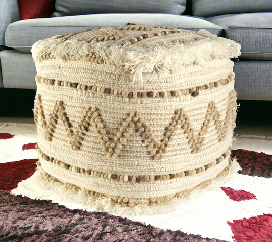 18" Beige Geometric Cube Ottoman