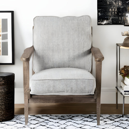 31" Light Gray and Brown Fabric Lounge Chair