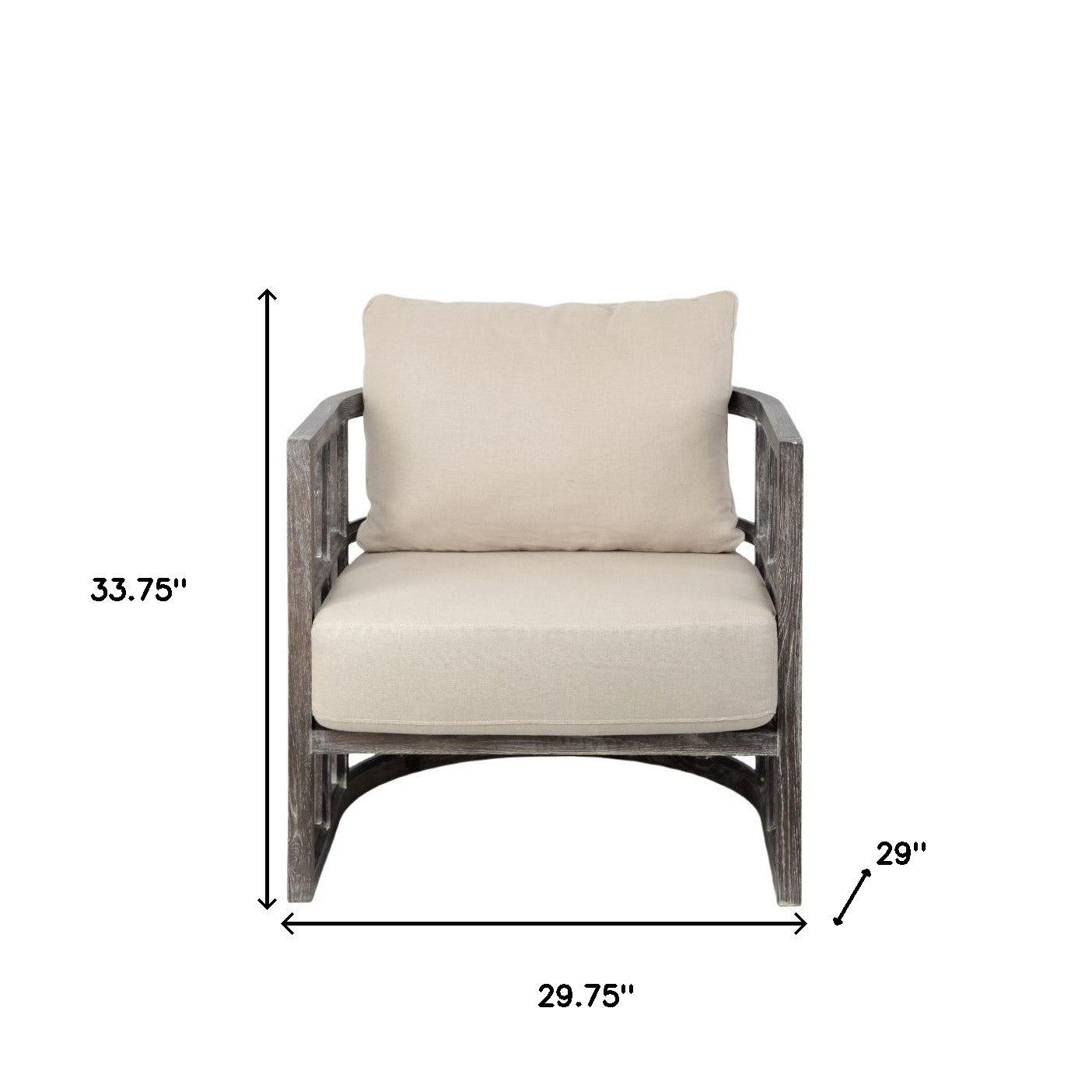 30" Cream and Brown Fabric Distressed Arm Chair