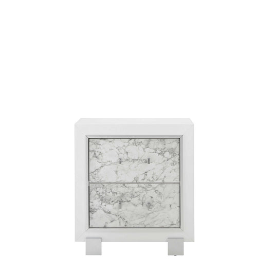 29" White Wood Two Drawer Nightstand