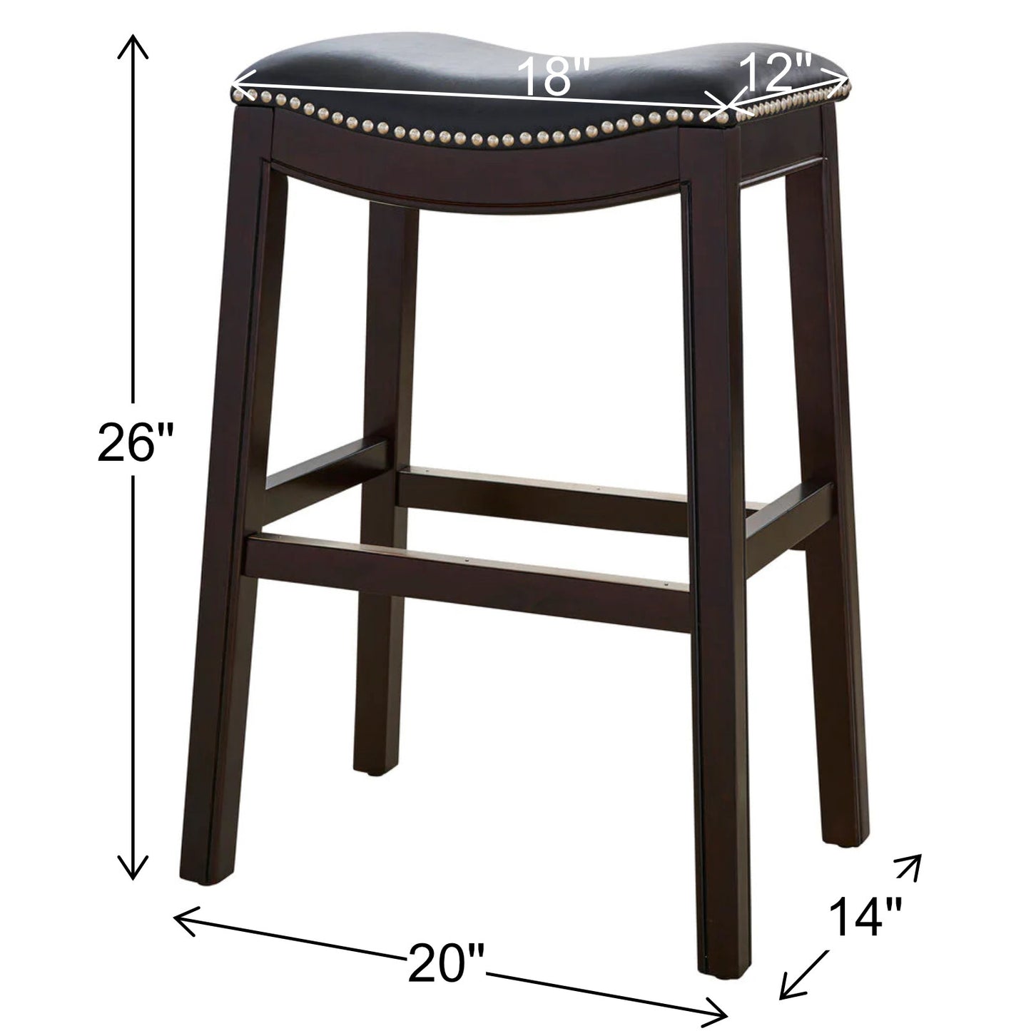 26" Black and Espresso Solid Wood Backless Counter Height Bar Chair