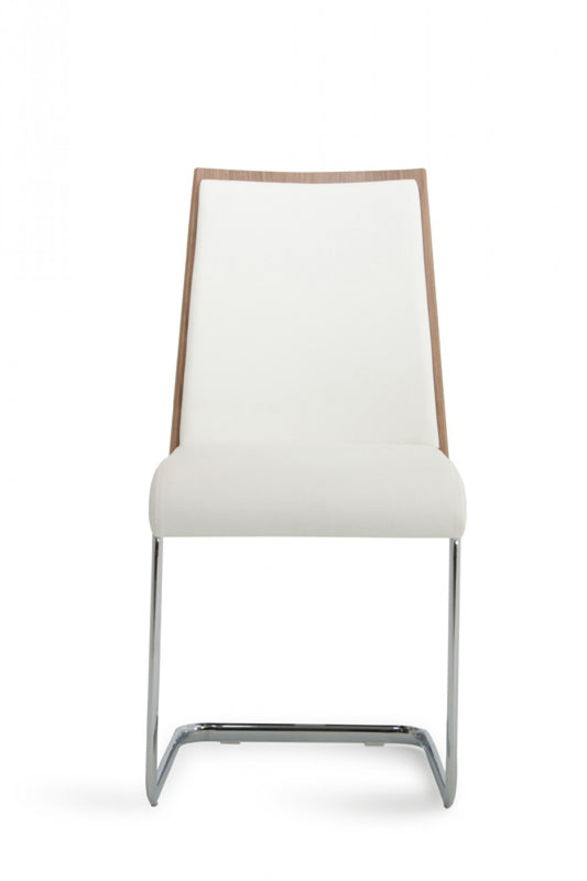 Set of Two White and Silver Upholstered Faux Leather Dining Side Chairs