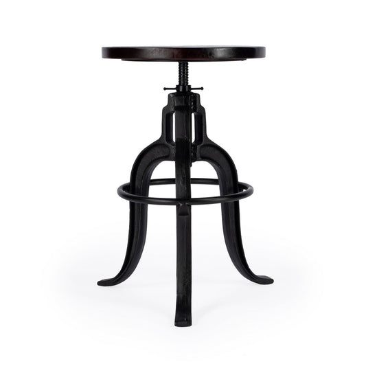 28" Brown and Black Manufactured Wood and Iron Backless Swivel Bar Chair