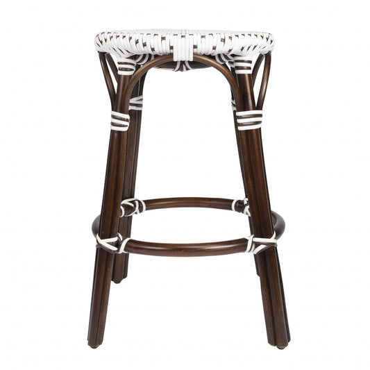 24" Brown And White Rattan Backless Counter Height Bar Chair