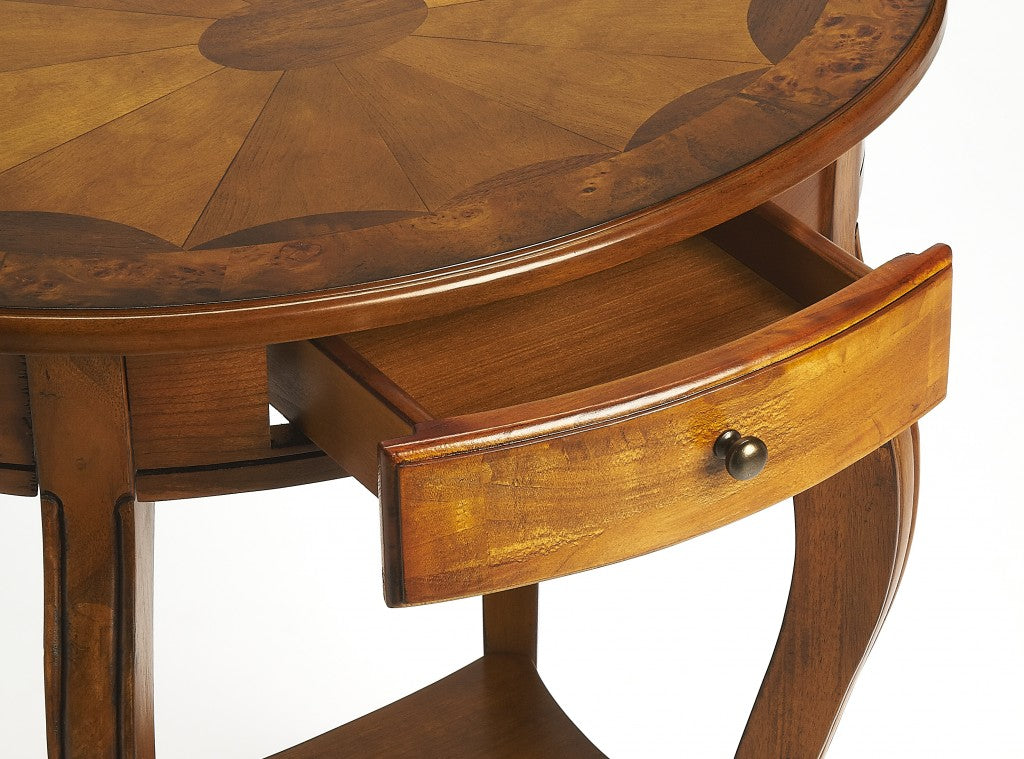 25" Brown Wood Oval Coffee Table With Drawer And Shelf