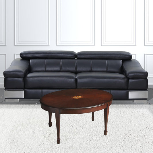 38" Brown and Dark Brown Wood Oval Coffee Table