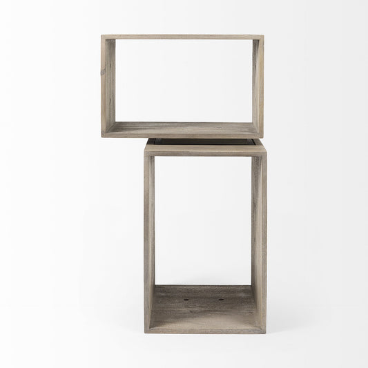 Set of Two Brown Solid and Manufactured Wood Two Tier Floating Bookcase