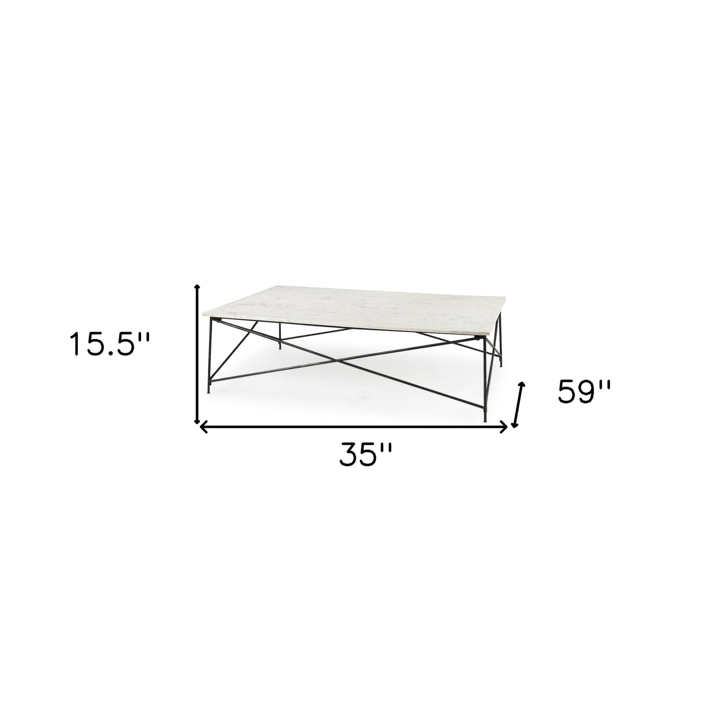35" White Genuine Marble and Metal Coffee Table