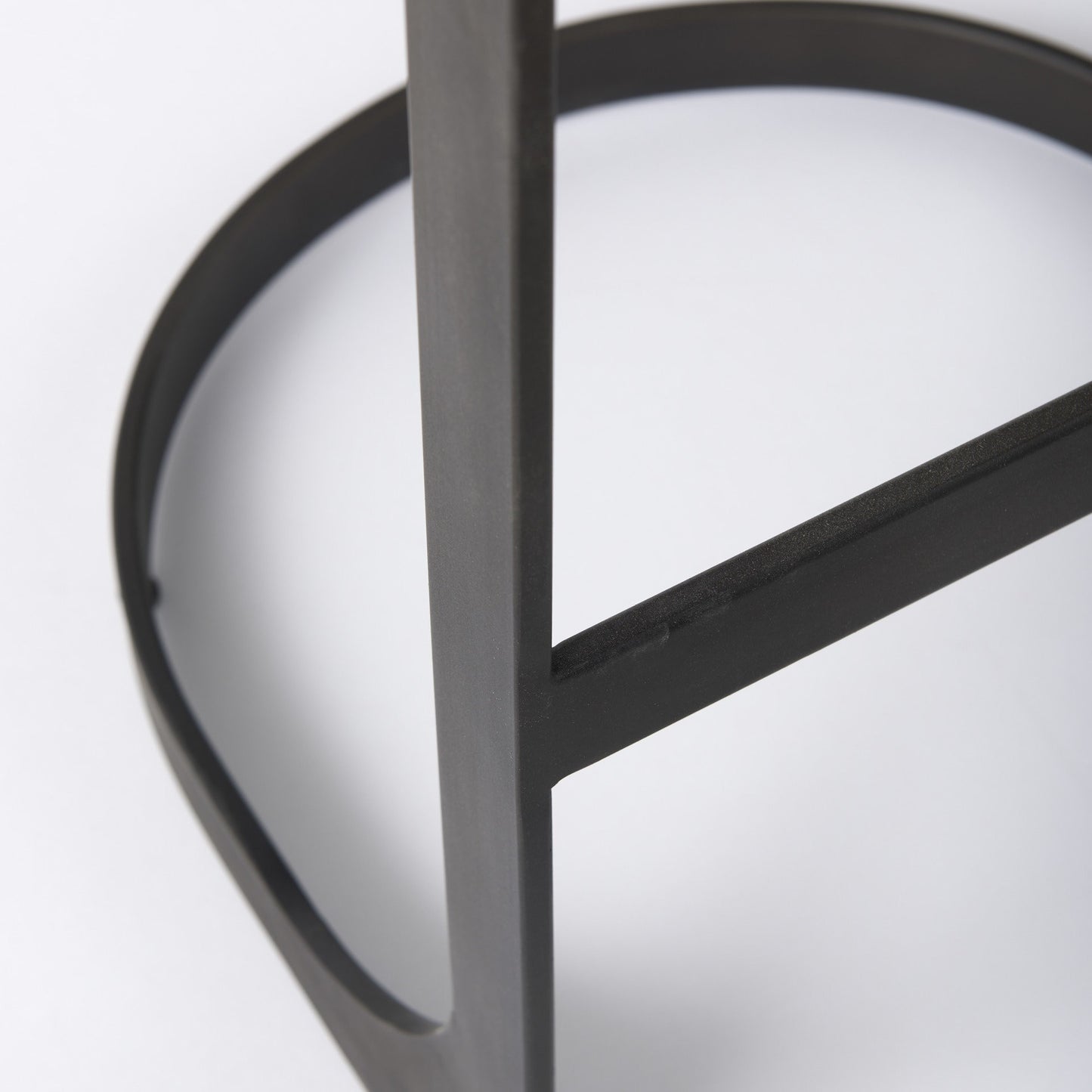 35" Black Leather and Metal Backless Bar Chair
