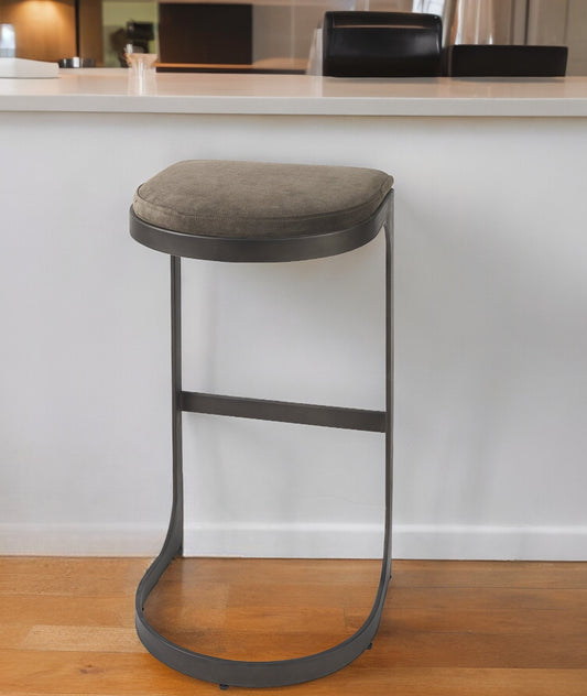 29" Black Leather and Metal Backless Bar Chair