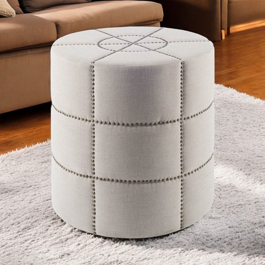 20" Cream Fabric Tufted Round Footstool