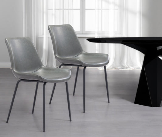 Set of Two Gray And Black Upholstered Faux Leather Dining Side Chairs