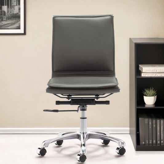 Gray and Silver Adjustable Swivel Faux Leather Rolling Executive Office Chair