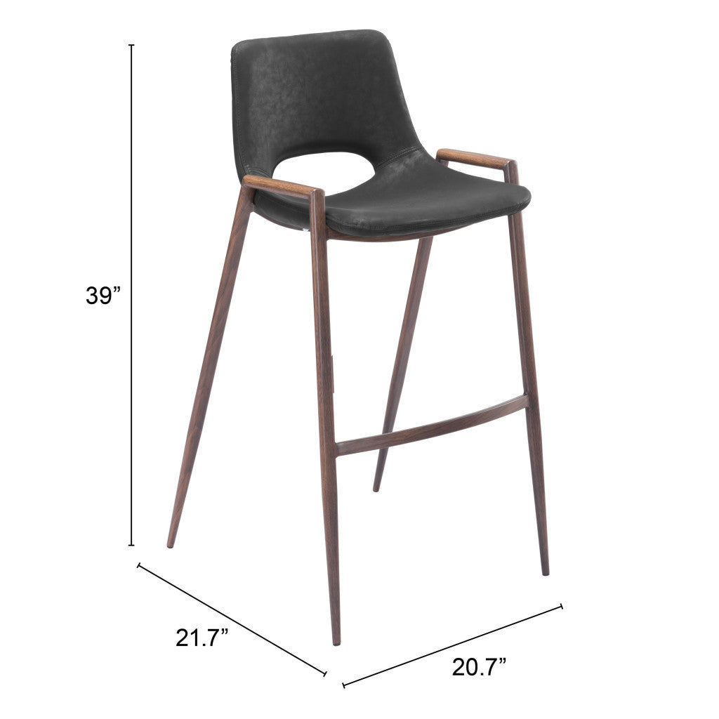 Set of Two 29 " Black And Brown Steel Low Back Bar Height Bar Chairs