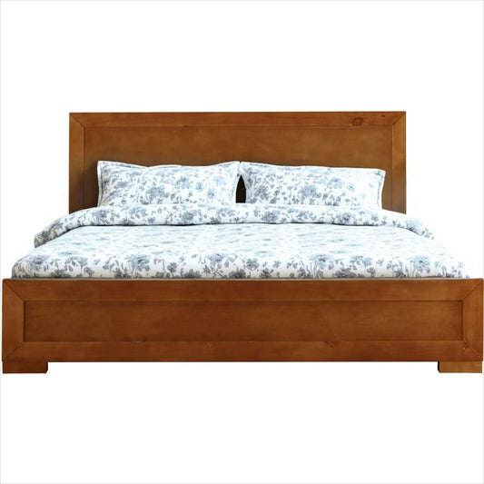 Oak Inlaid Panels Solid Wood King Bed Frame